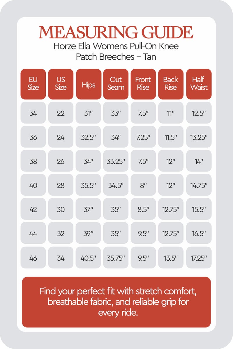 HORZE Ella Women's Horseback English Riding Pull-On Schooling Breeches with ALOS Leather Knee Patches and Belt Loops - Tan - 26 - Image 3